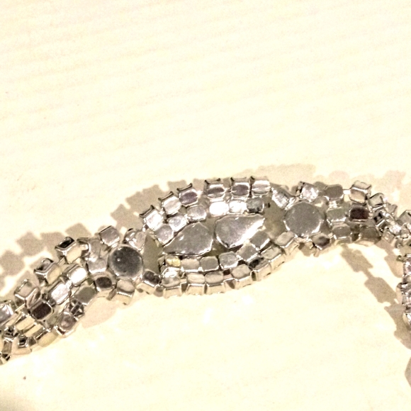 💍 Vintage Clear Crystal Rhinestone Wide Statement Bling Bracelet - Picture 6 of 7